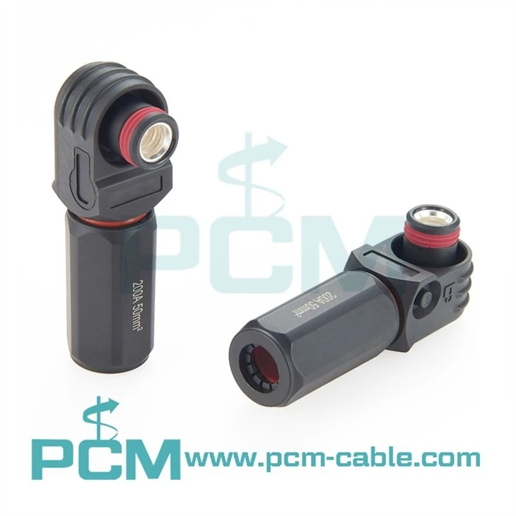 Battery Energy Storage Connector, 200A 50mm² High Current Connectors Quick Plug Terminal Black Right Angle Plug