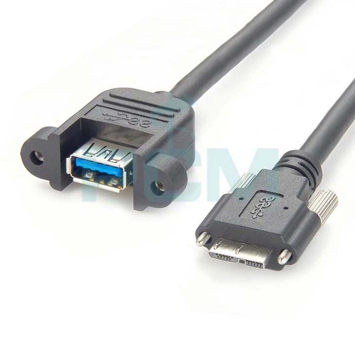 USB 3.0 ビジョン ケーブル USB 3.0 タイプ A メス - デュアル ネジ ロック付きマイクロ USB