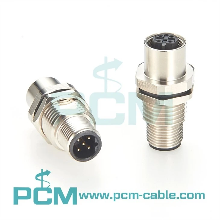 M12 B-Code 5-Pin Panel Feedthrough Connector FT-B5-MF IP67 Bulkhead