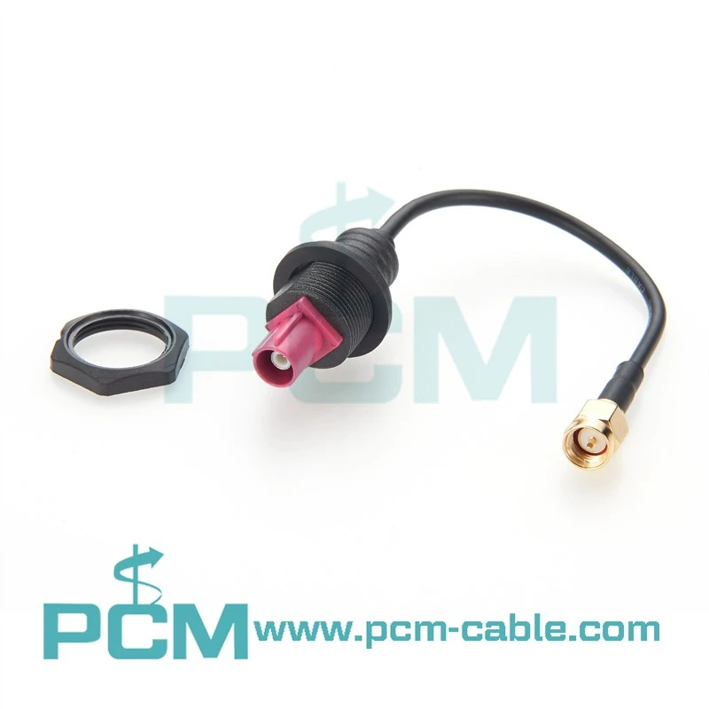 FAKRA H Male to SMA Male RG174 Cable Assembly Panel Mount design for Automotive RF Applications FAKRA H Male to SMA Male RG174 Cable Assembly Panel Mount design for Automotive RF Applications