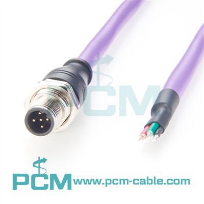 M12 B コード オス パネル マウント コネクタ (バス ケーブル付き)