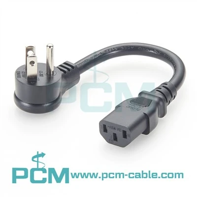 超薄型アングル NEMA 5-15P ~ C13 電源コード